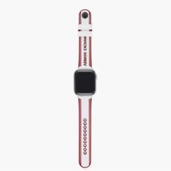 Men\'s Armani Exchange Red/White Silicone Band Strap For Apple Watch NIB 42- 44mm